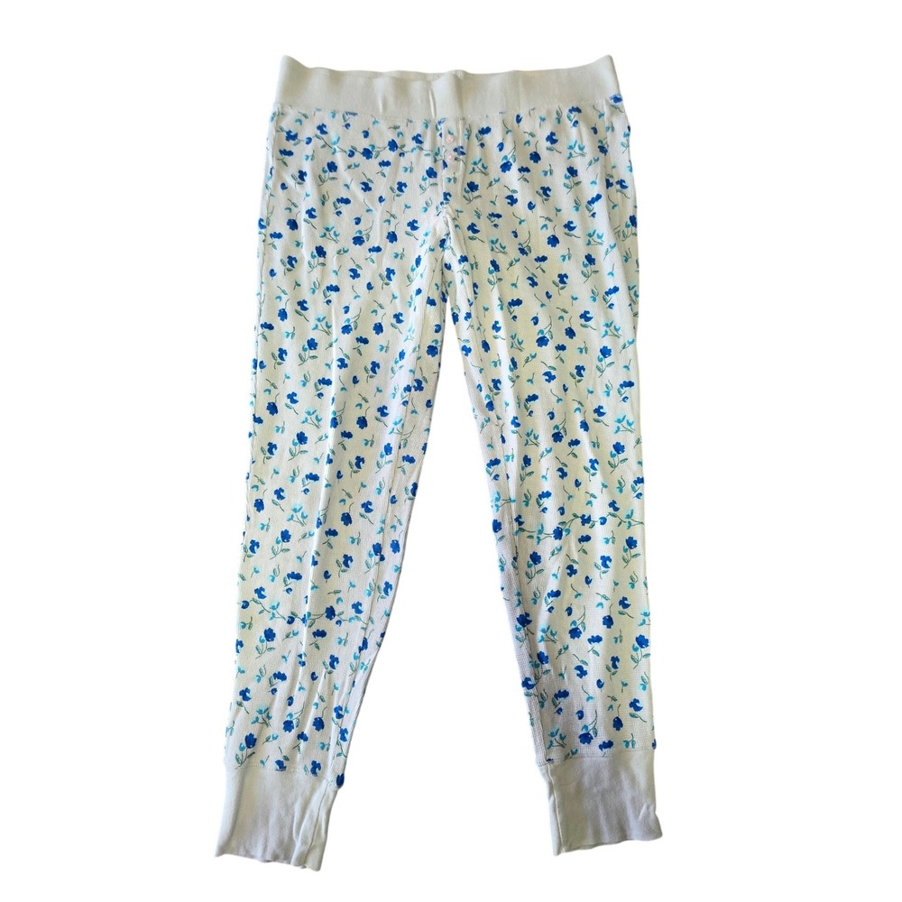 Victoria's Secret Thermal Floral Waffle Knit Leggings‎ – Medium White/Blue